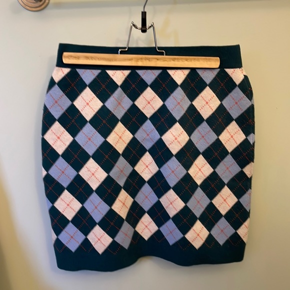 LAST CHANCE! Free People argyle Hunter green, blue and cream mini skirt NWT - Picture 2 of 5